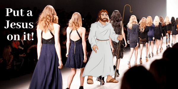 jesus on a catwalk with models
