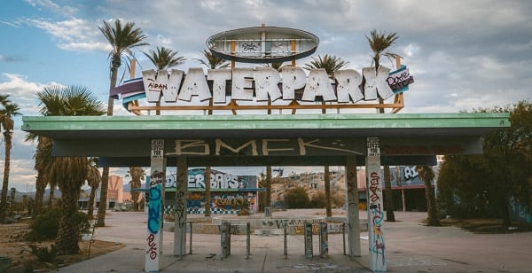 abandoned graffiti theme park entrance