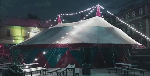 a revival tent at night in bayern