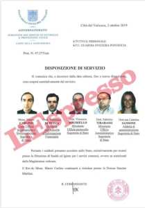 wanted-looking poster of five employees suspended from service